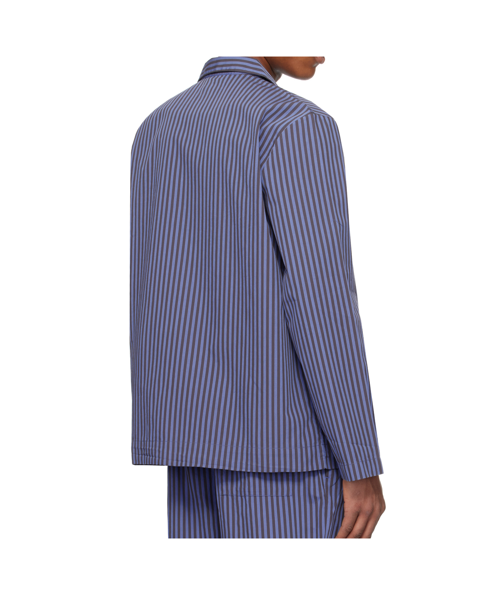 Tekla Camp-collar Striped Organic Cotton-poplin Pyjama Shirt In Blue