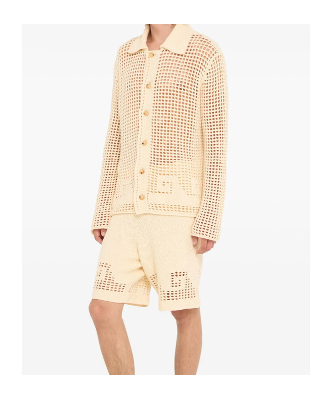 Alanui Where The Wave Begins Openwork Buttoned Shirt In Neutral