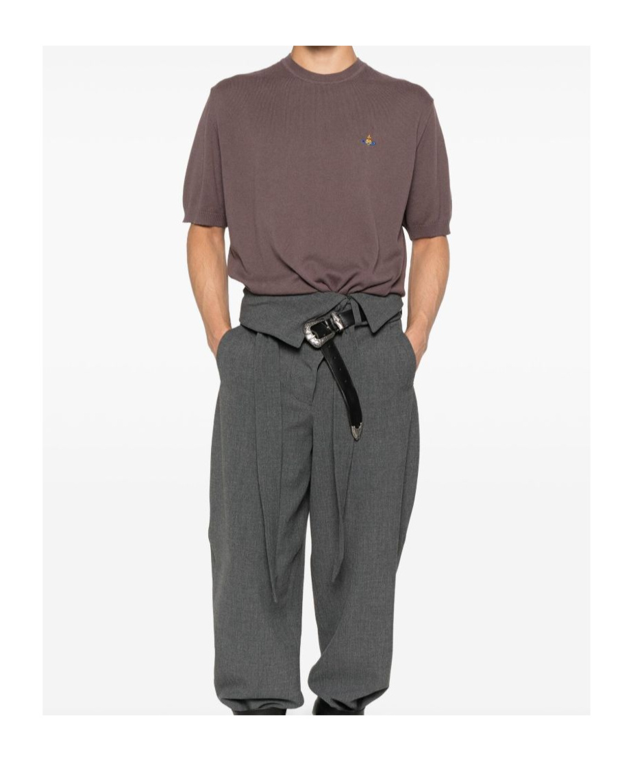 Vivienne Westwood Ribbed Crewneck T-shirt With Short Sleeves In Brown