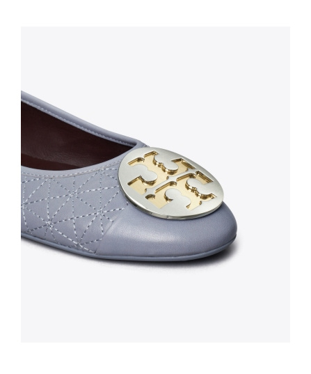 Tory Burch Claire Quilted-leather Ballerina Shoes In Gray