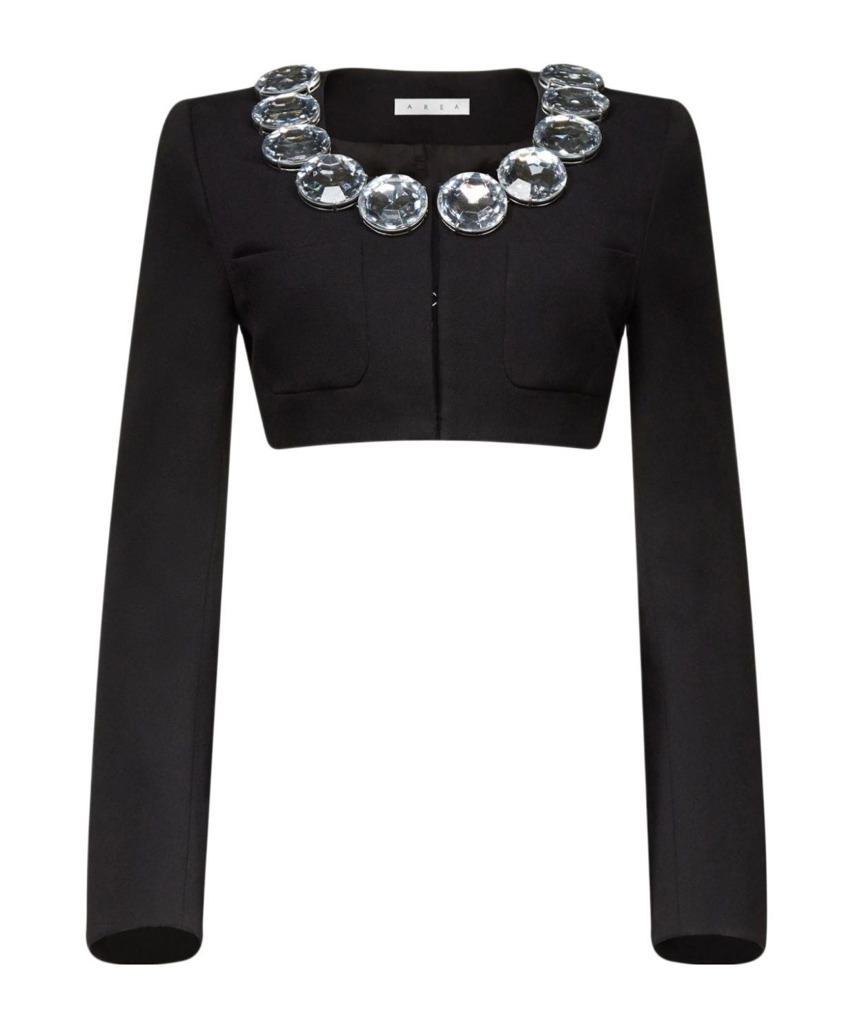 Shop Area Crystal-embellished Cropped Wool Jacket In Black