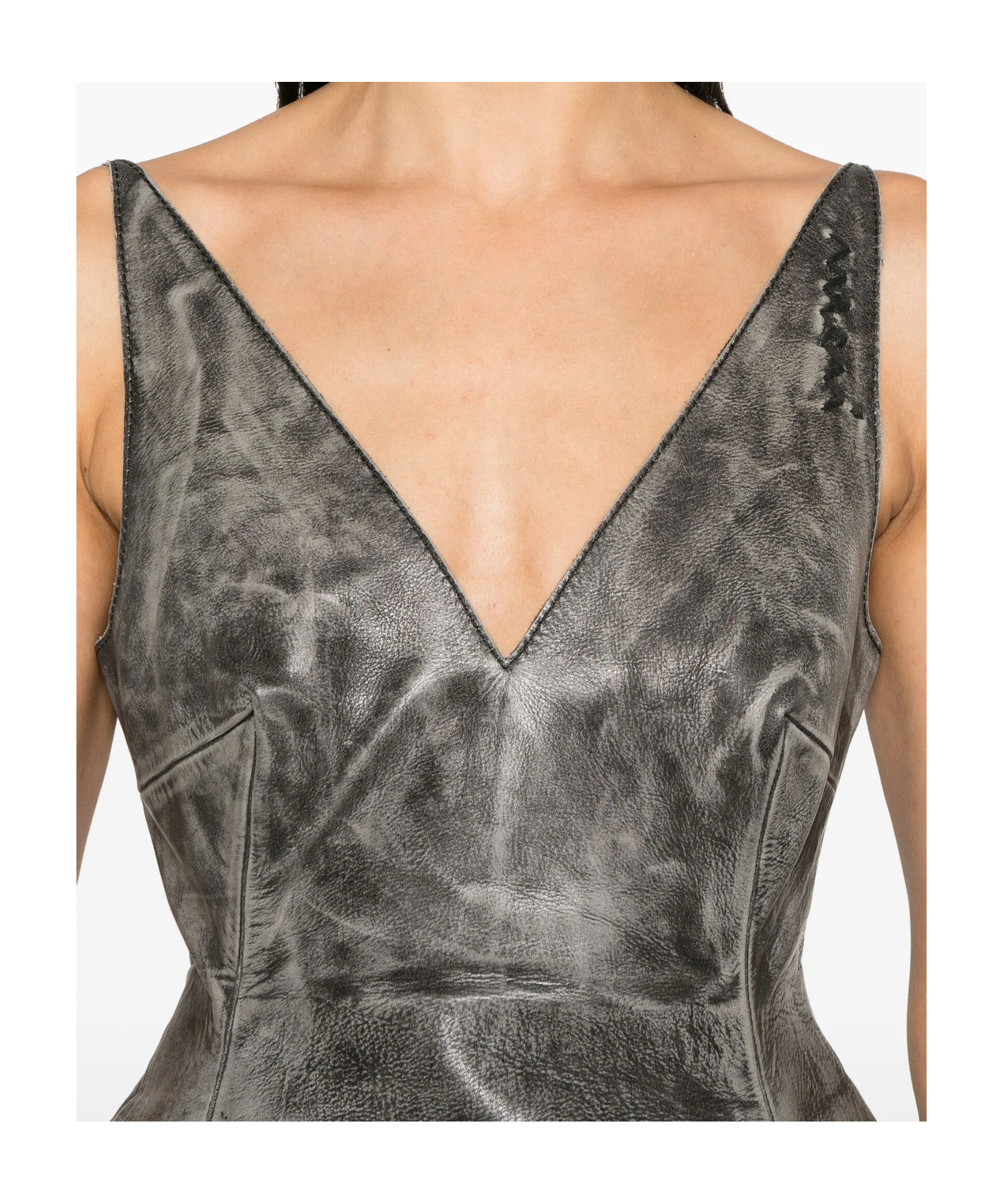 Marni Washed Leather Mini Flared Dress In Gray