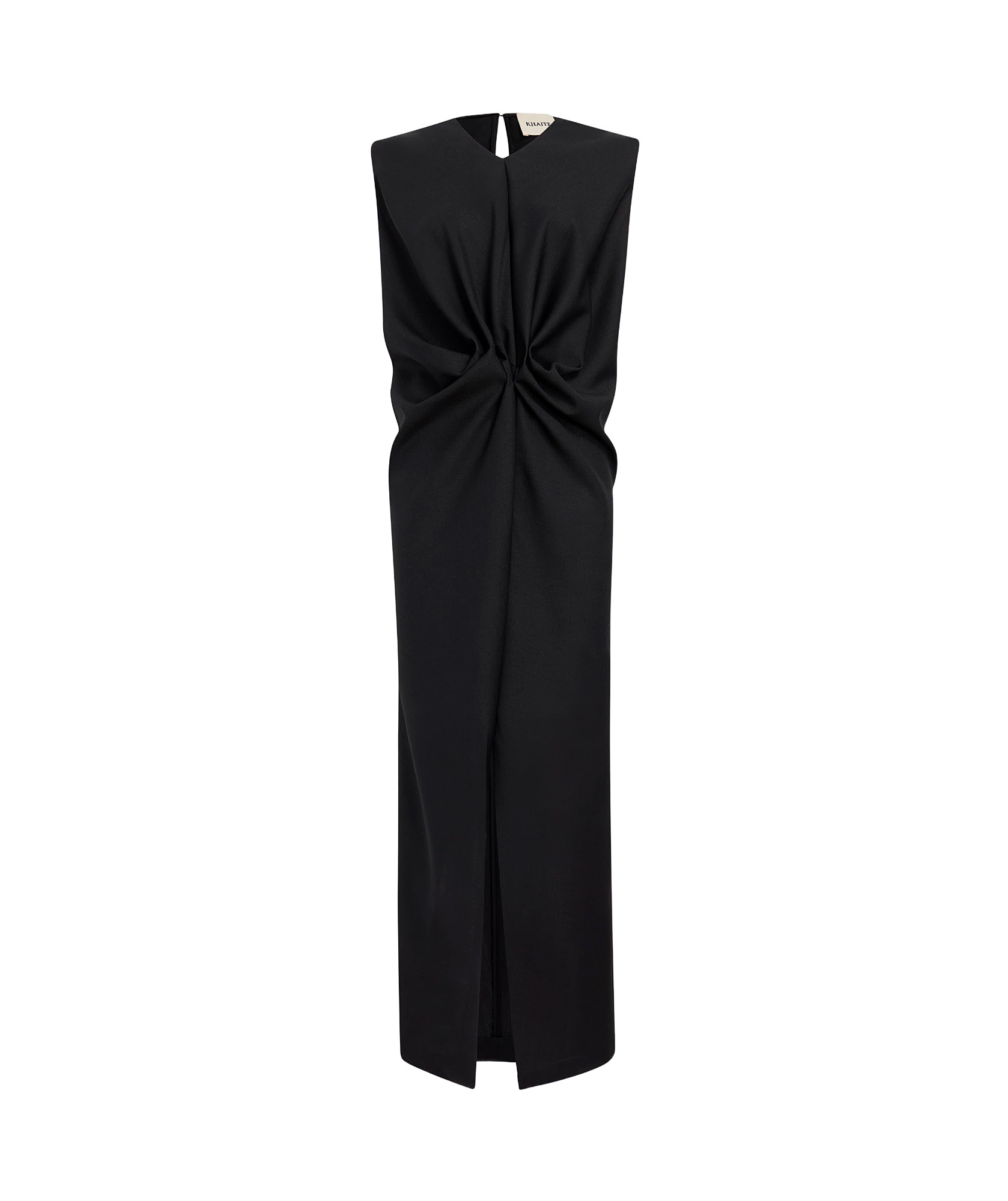 Khaite Niel Long Twist Front Mohair Wool Dress In Black