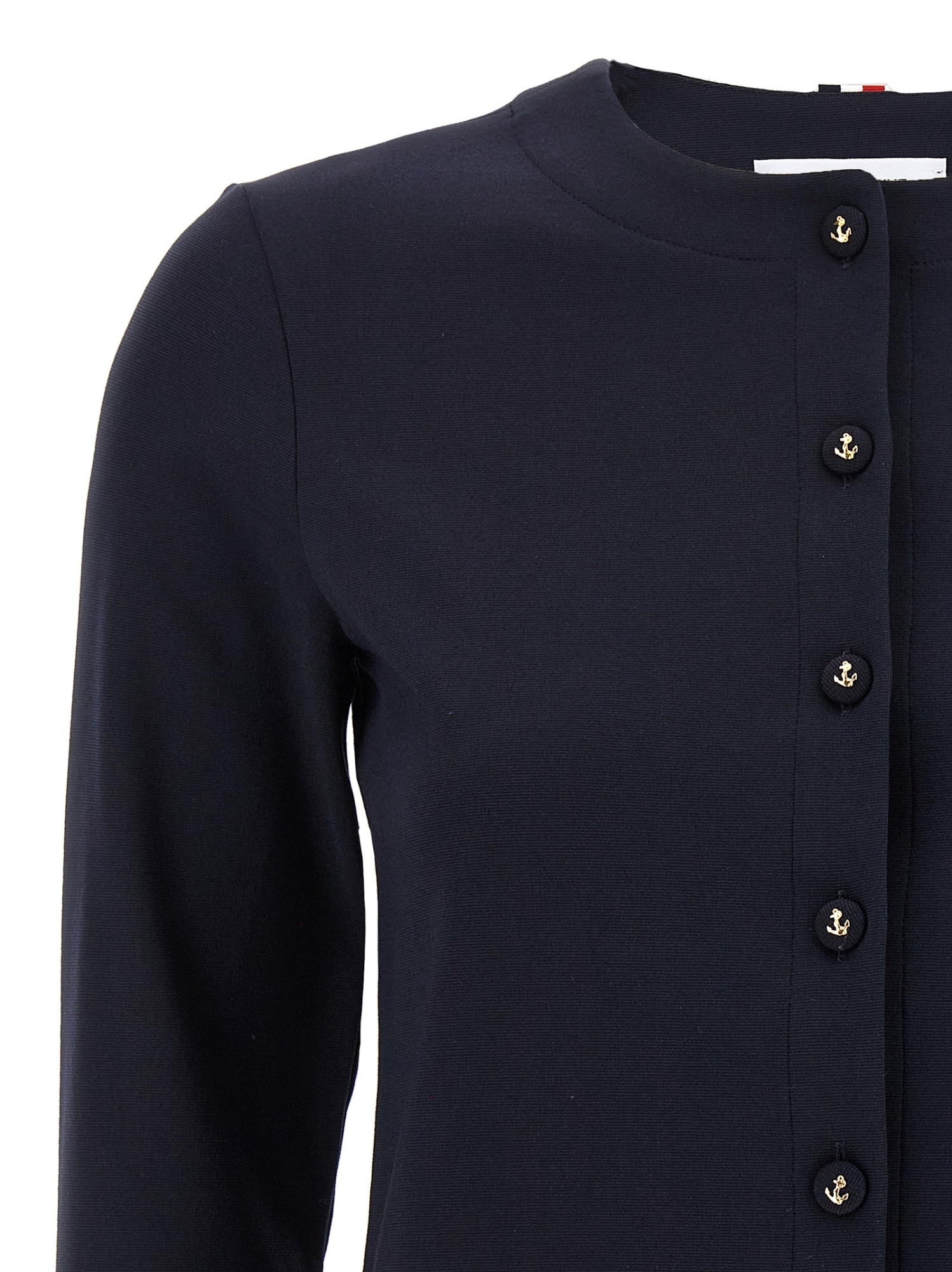 Thom Browne Cropped Black Cardigan With Button Anchor Motifs In Blue
