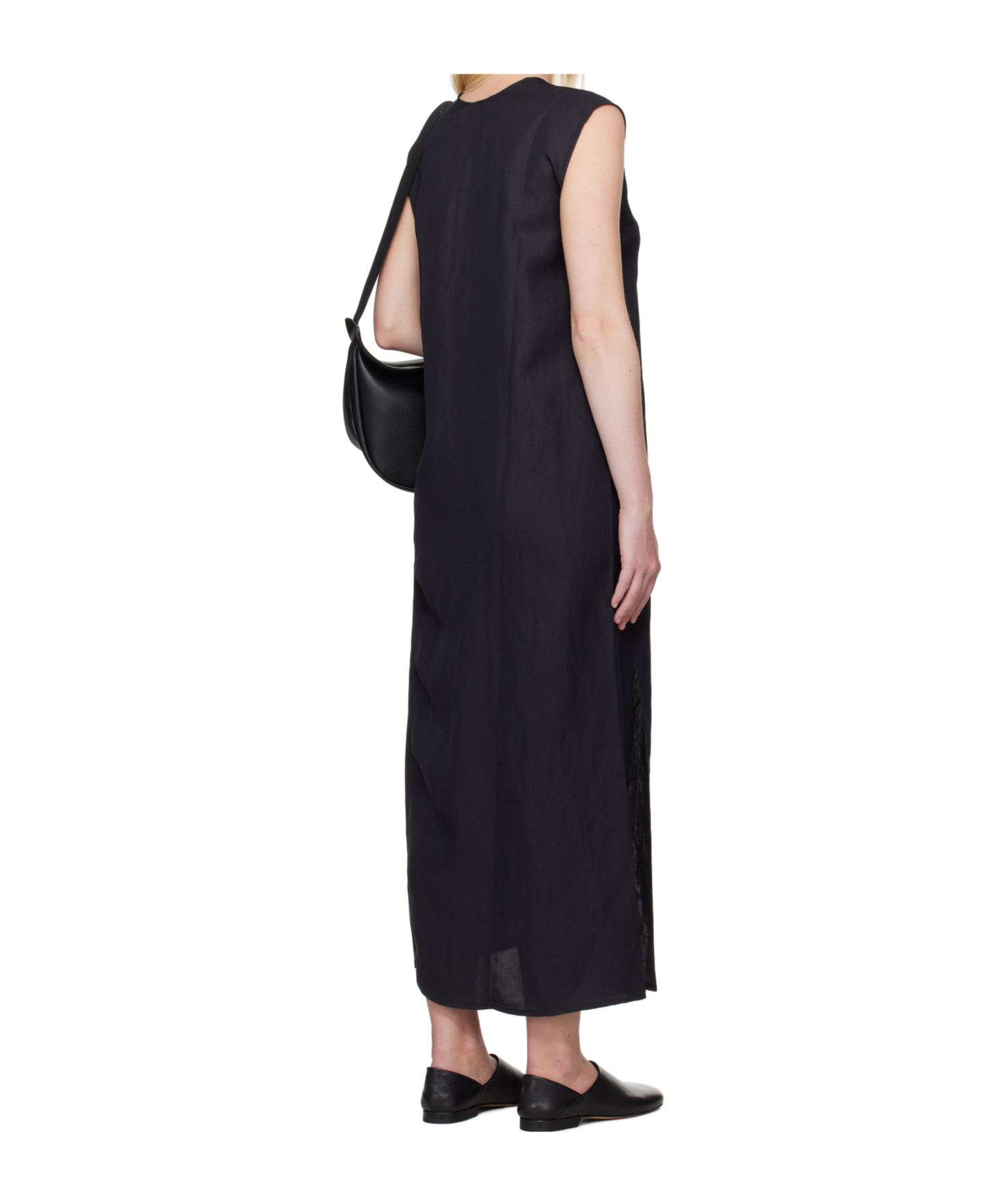 Studio Nicholson Navy Lise Linen Midi Dress In Black