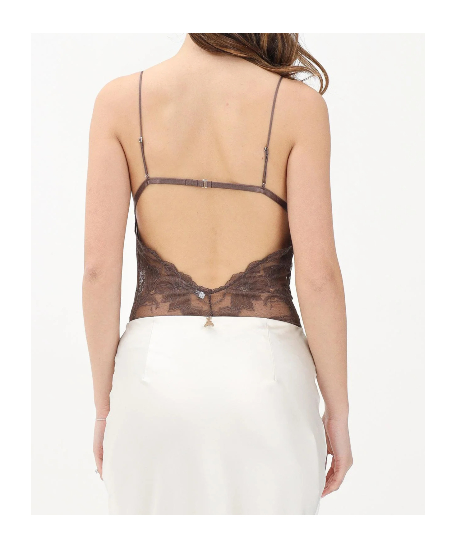 Shop Patrizia Pepe Lace Bodysuit In Cedar Brown