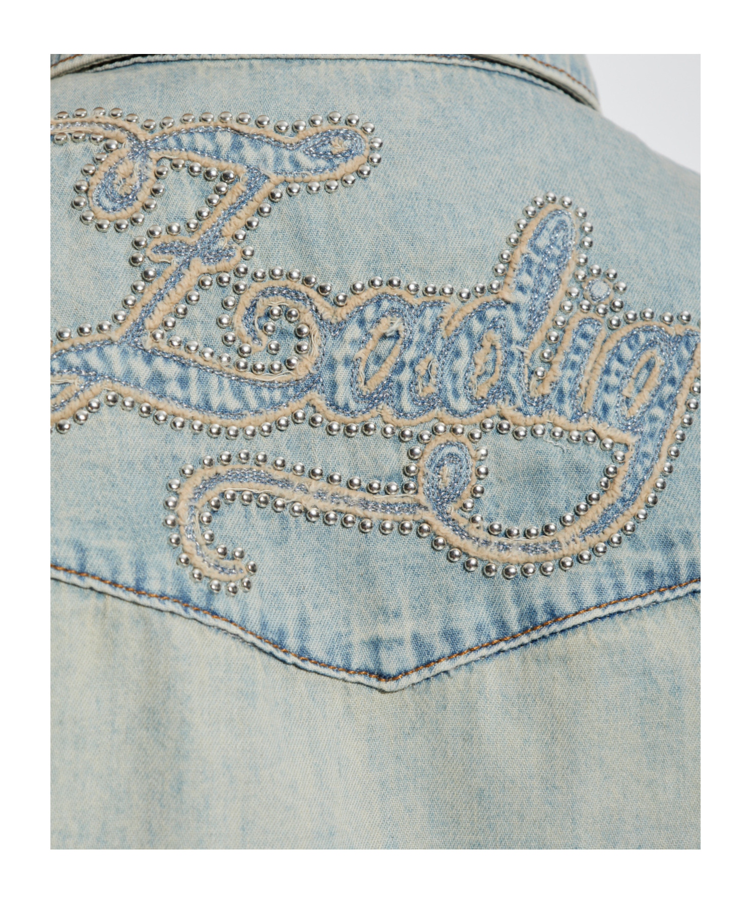 Zadig & Voltaire Saby Studded Denim Button-up Shirt In Blue