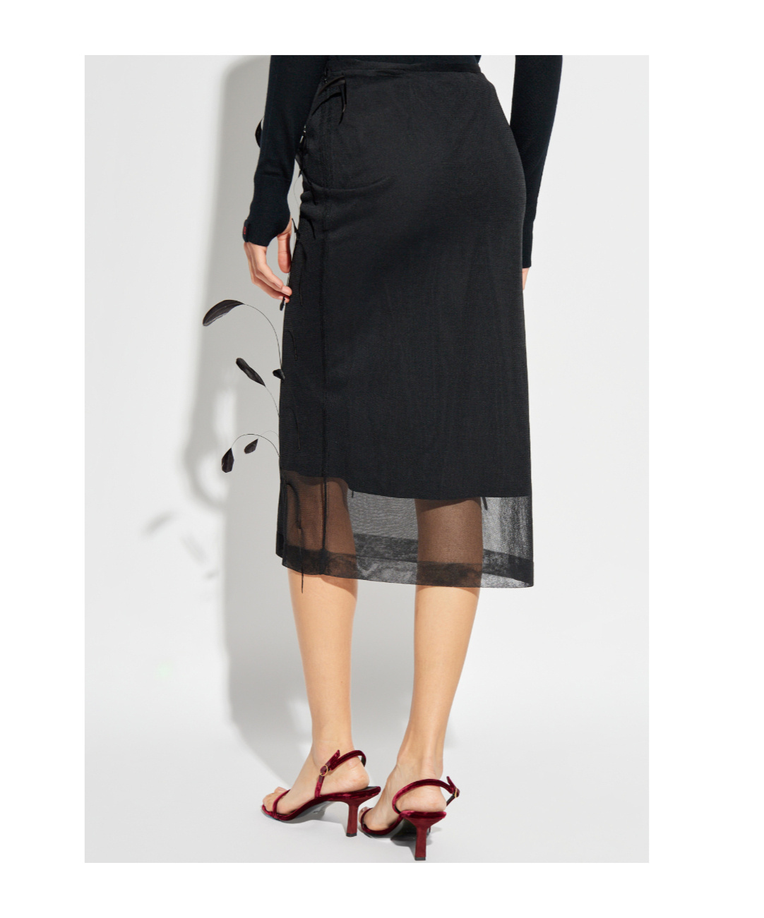 Jil Sander Feather-embellished Midi Skirt In Black