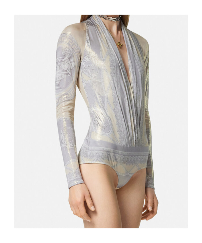 Versace La Coupe Des Dieux Draped Bodysuit In Gray