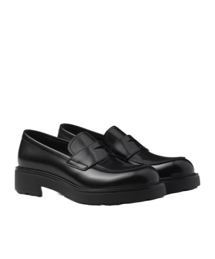 Prada Black Brushed Leather Loafer In Black