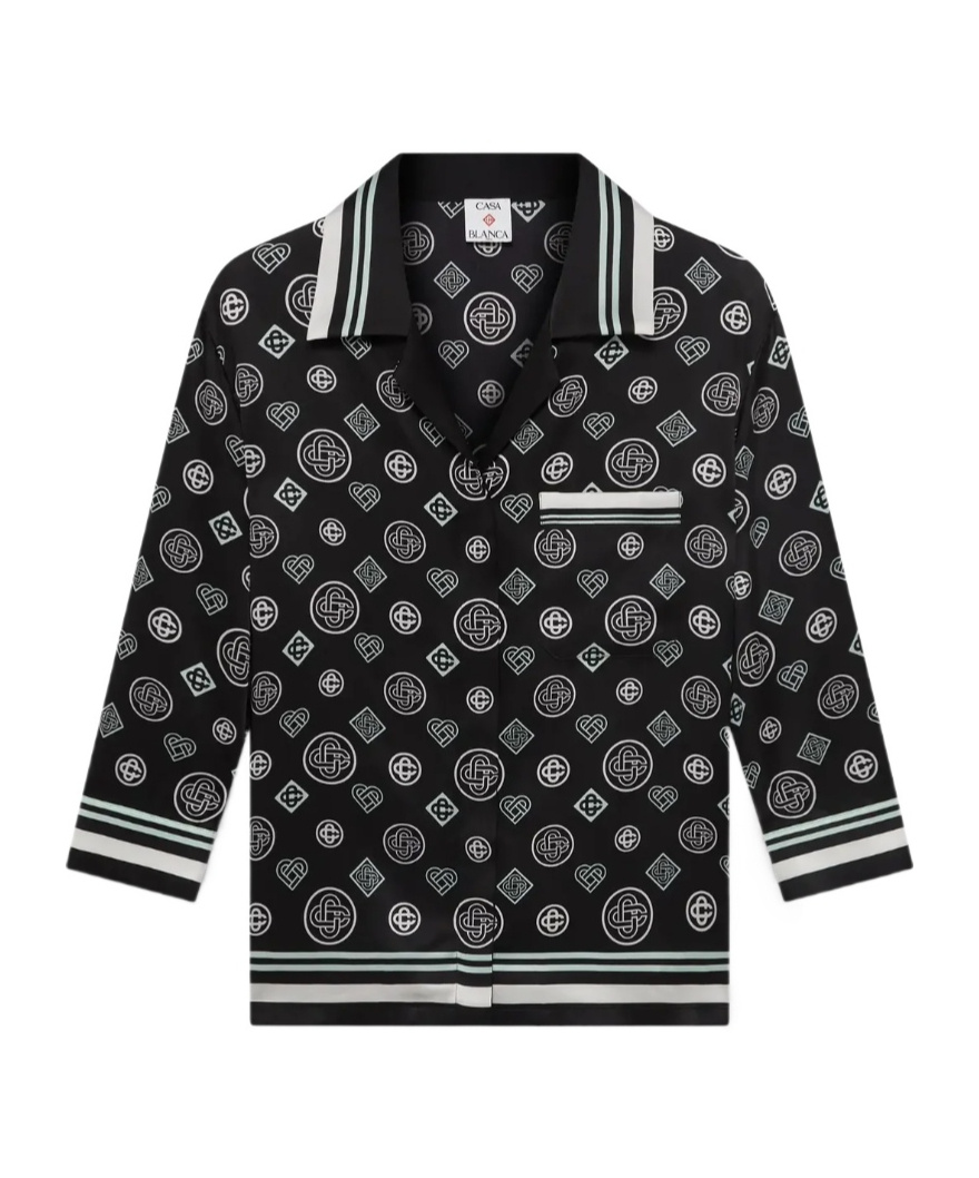 Casablanca Silk Satin Pajama Shirt Silk Satin Monogram In Black