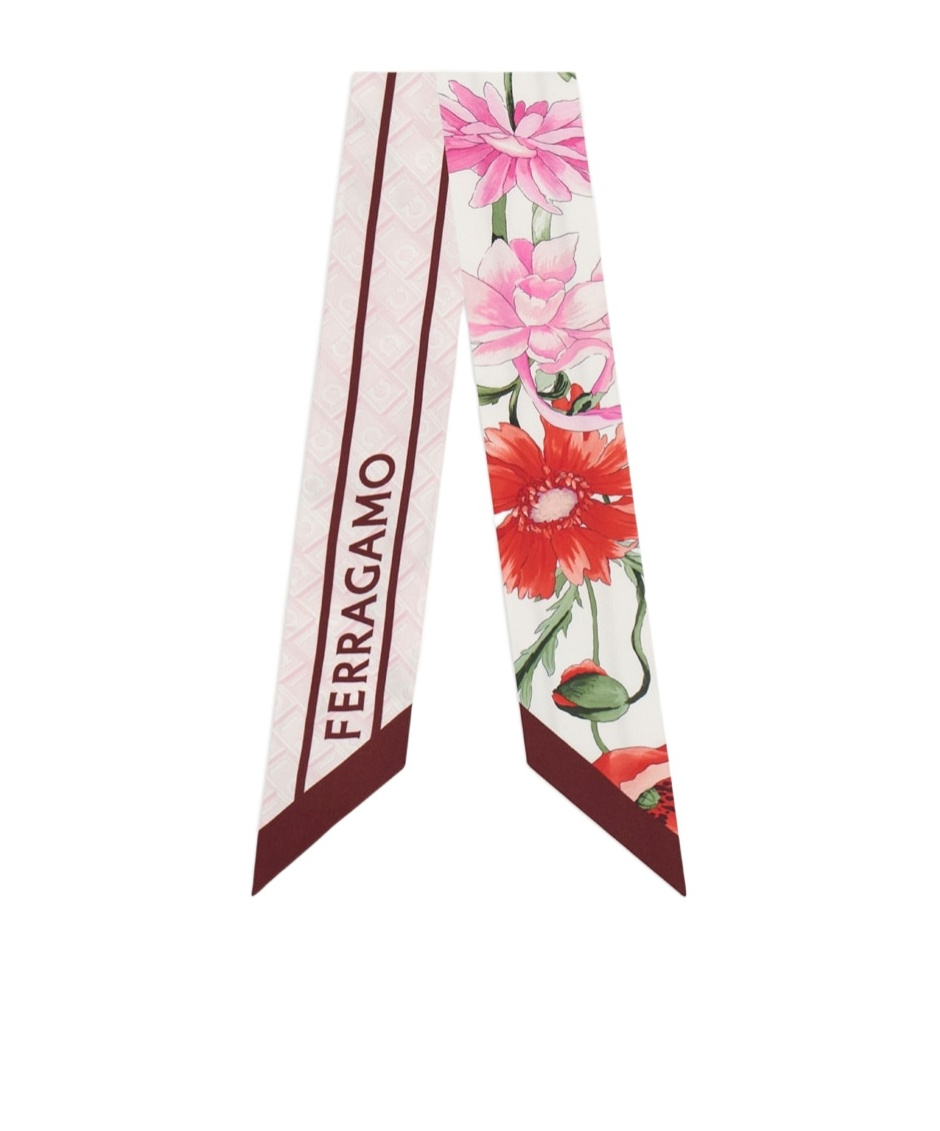 Ferragamo Floral Print Rectangular Scarf In White