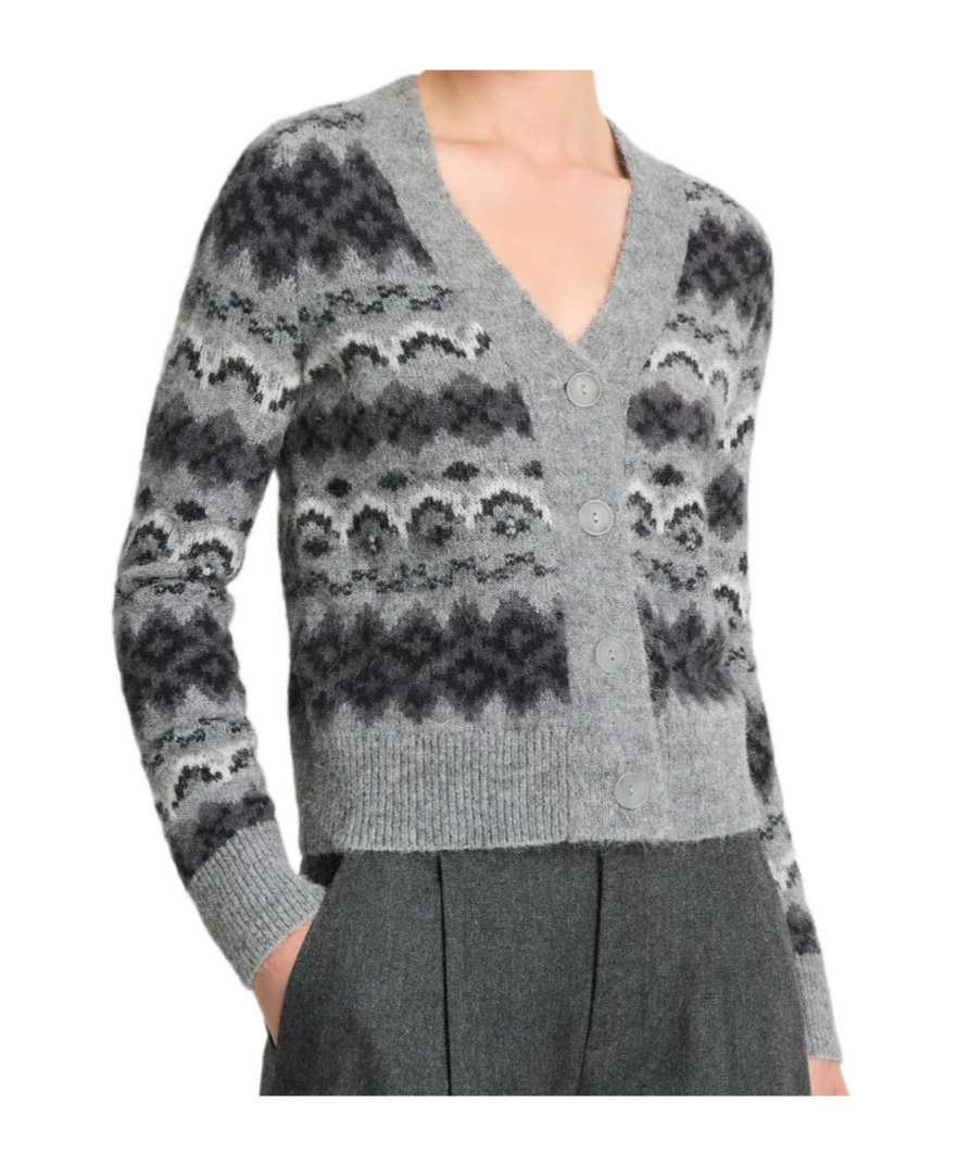 Vince Long-sleeved Knitted Cardigan In Gray