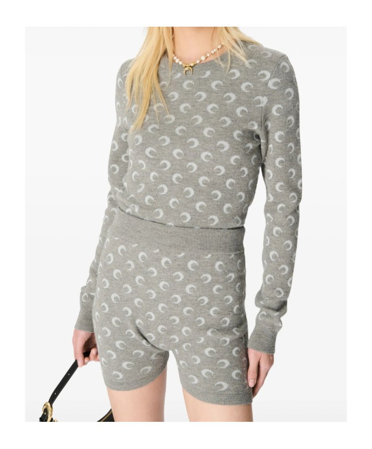 Marine Serre Fitted Short Length Sweater With Crewneck And Long Sleeves In Multi