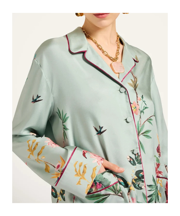 La Doublej Floral Panel Pyjama Shirt In Green