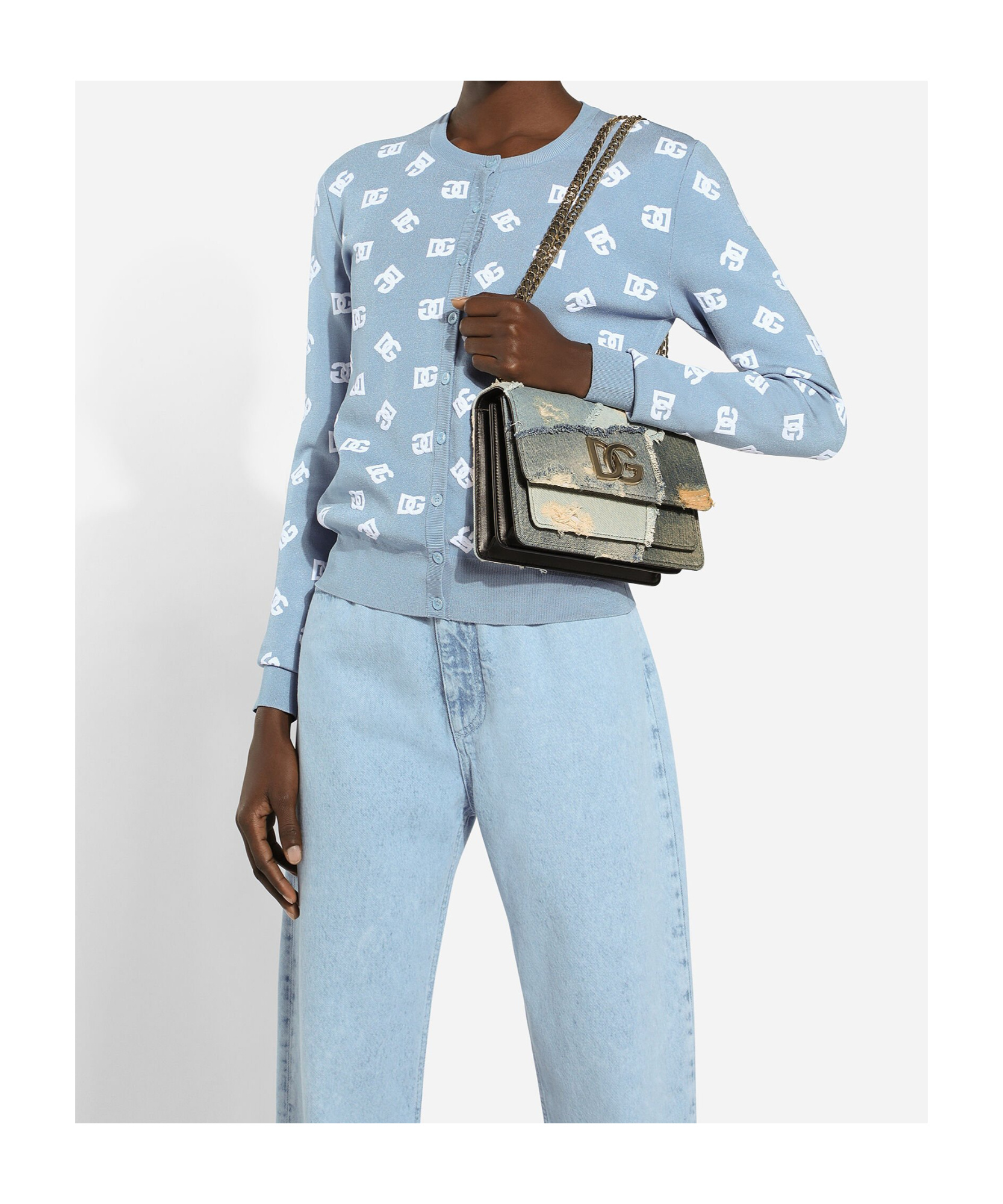 Shop Dolce & Gabbana Logo Plaque Denim Patchwork Cross Body Bag In Gray