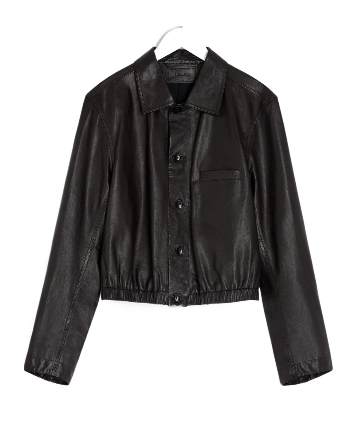 Lemaire Buttoned-up Elasticated Leather Jacket In Burgundy
