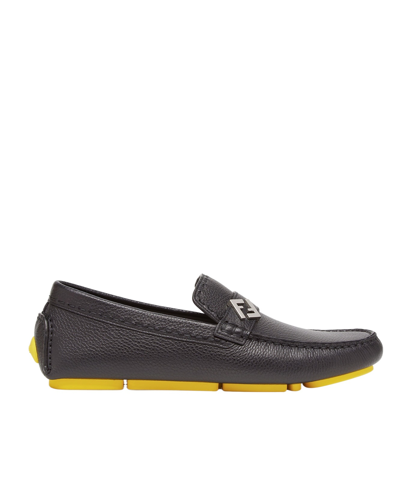 Fendi Ff Squared Leather Loafers In Black