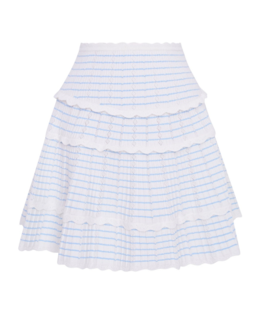 Loveshackfancy Colella Stripe Pointelle Tiered Miniskirt In White
