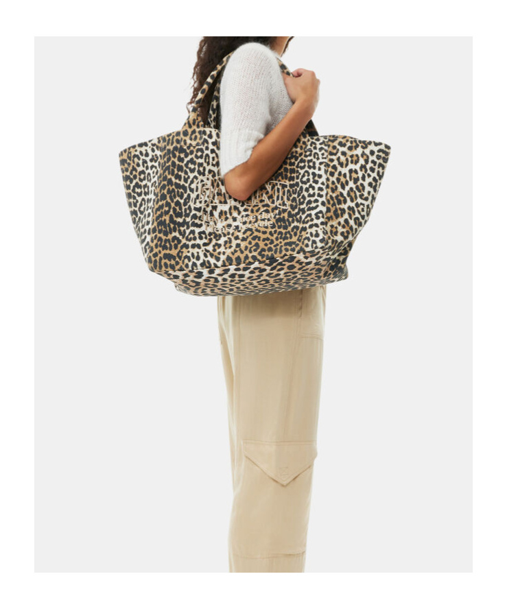 Ganni Oversized Canvas Tote Bag In Brown