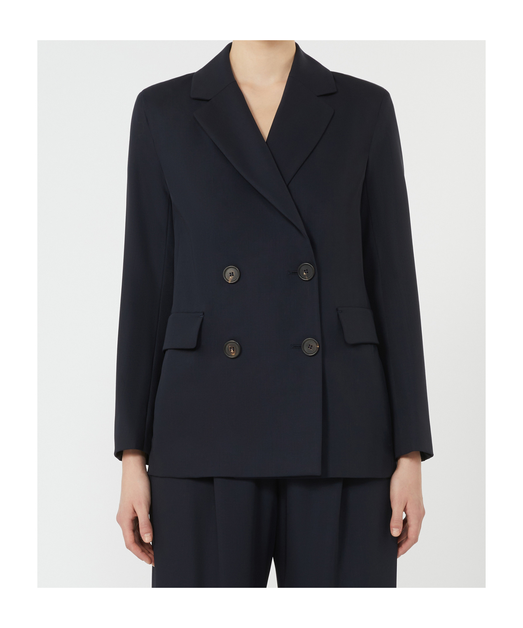 Max Mara Double-breasted Wool Crepe Blazer In Blue