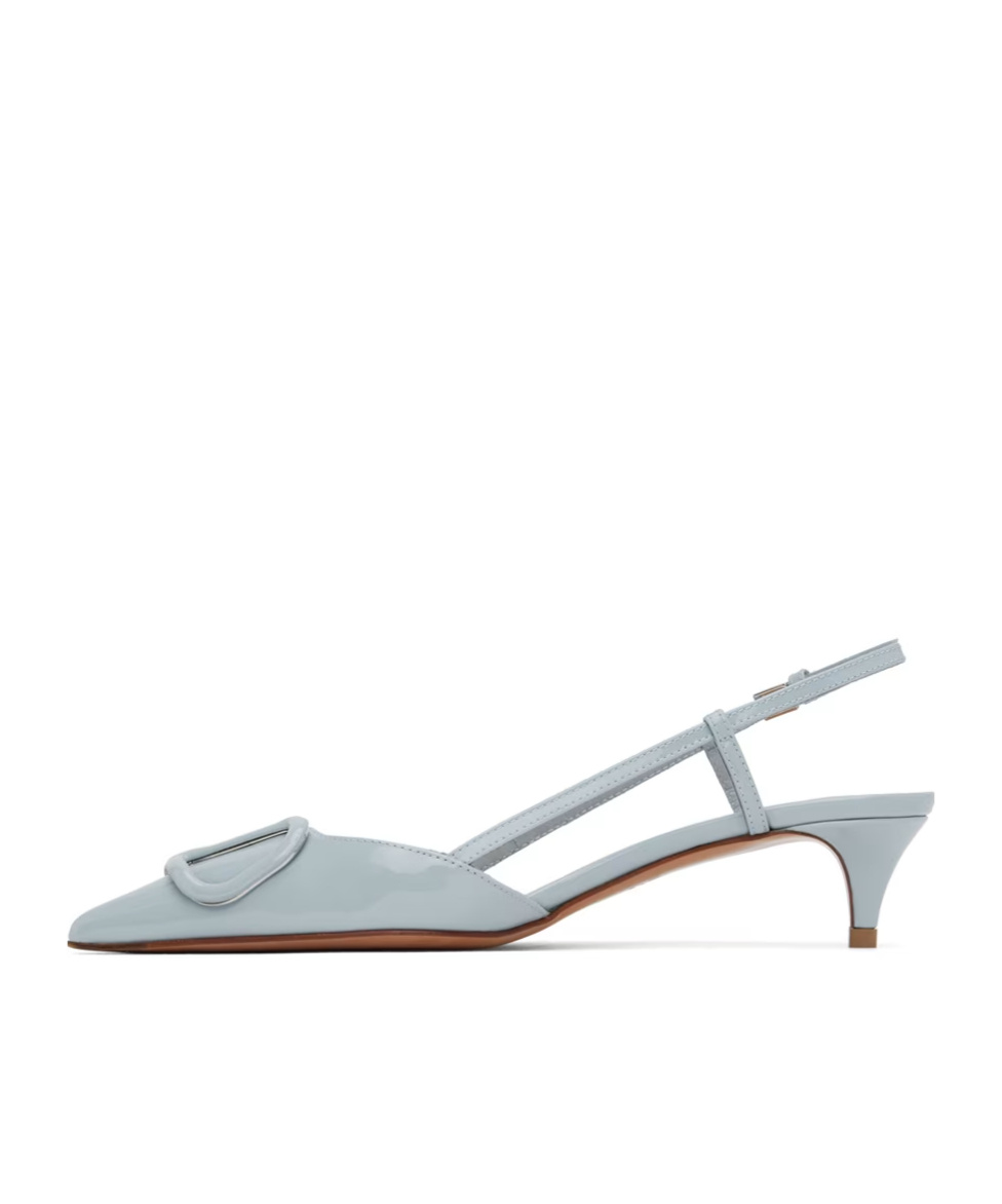 Valentino Vlogo Signature Patent Leather Slingback Pumps In Gray