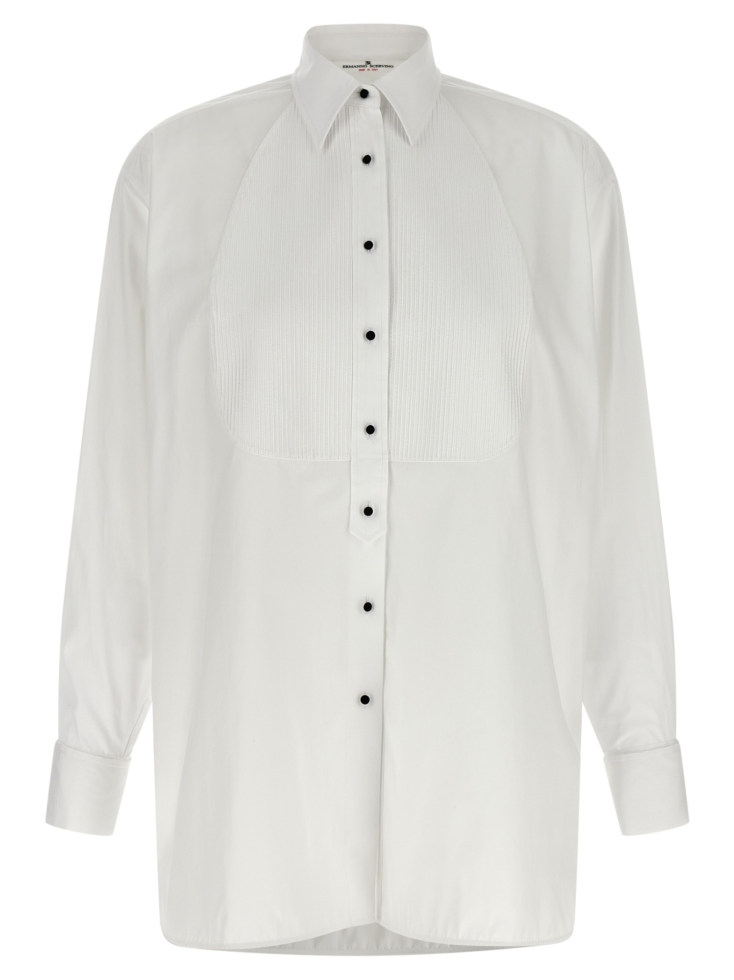 Ermanno Scervino Contrast Plastron White Tuxedo Shirt With Covered Button Closure In White