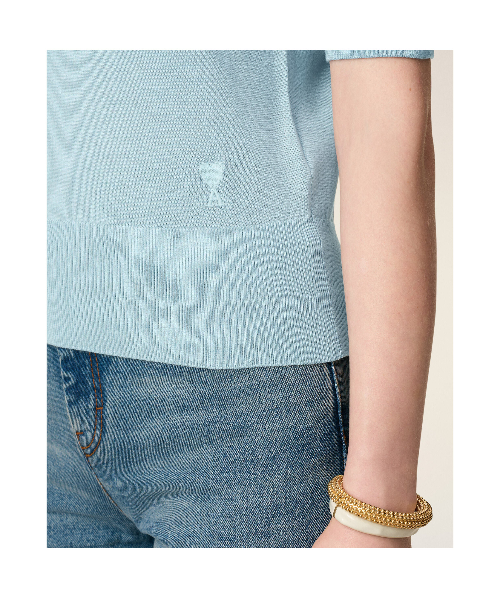 Ami Alexandre Mattiussi Three-quarter Sleeve Wool Polo Shirt In Blue