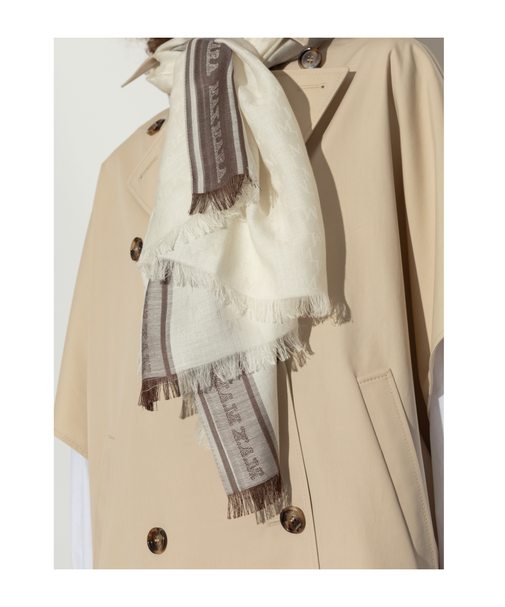 Max Mara Fringed Scarf In White