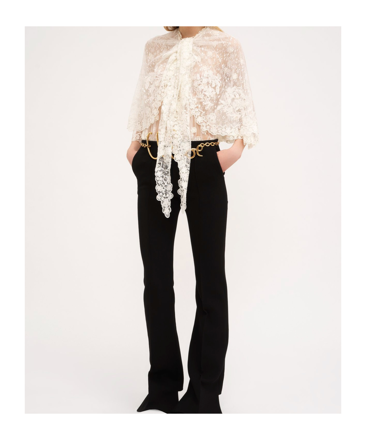Chloé Front Lace Cape Top In Milk Color