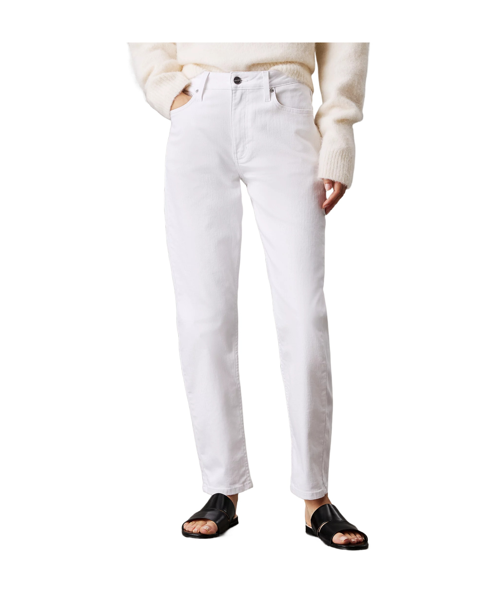Shop Calvin Klein Belt-loop Jeans In White