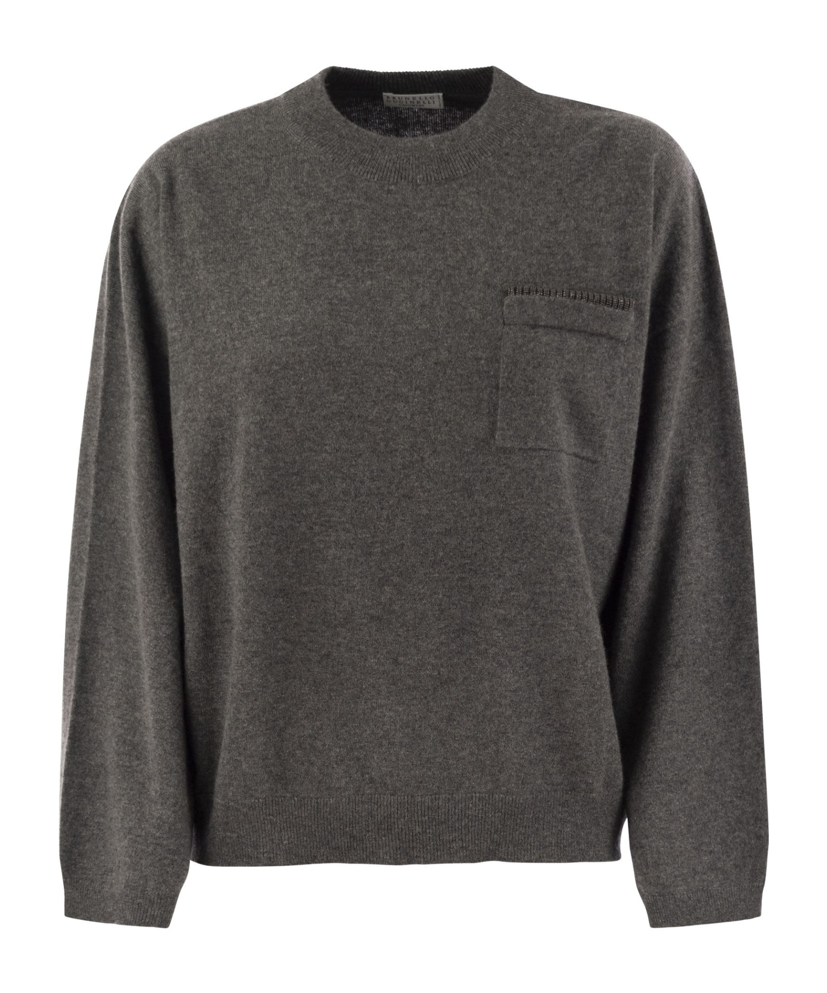 Brunello Cucinelli Women's Cashmere Sweater With Breast Pocket And Necklace In Black