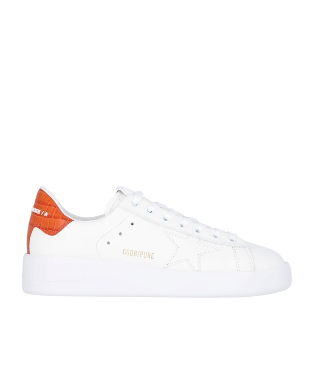 Golden Goose Womens Purestar With White Leather Star And Orange Heel Tab In White