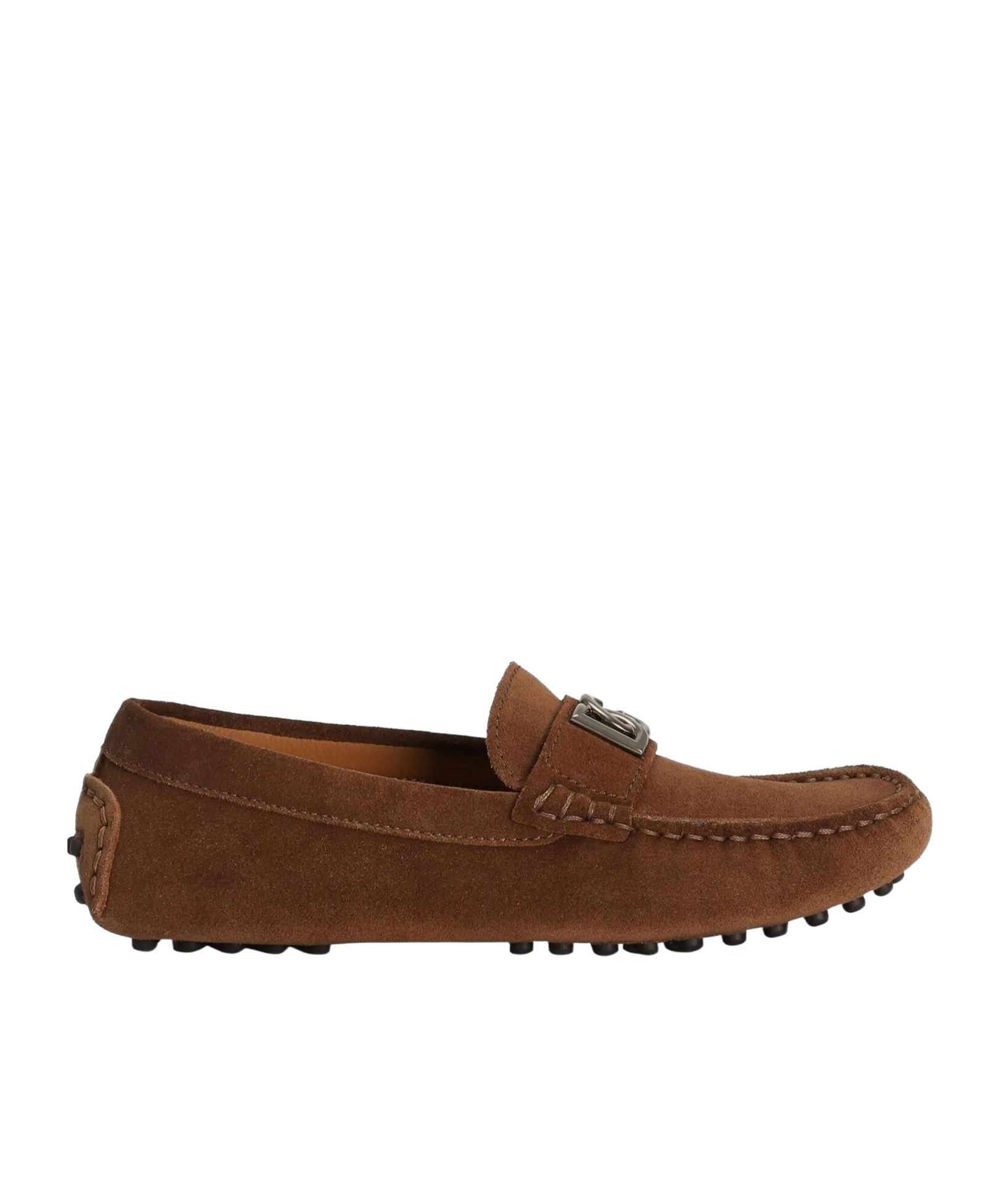 Dolce & Gabbana Split Leather Loafers With Dg Logo In Brown