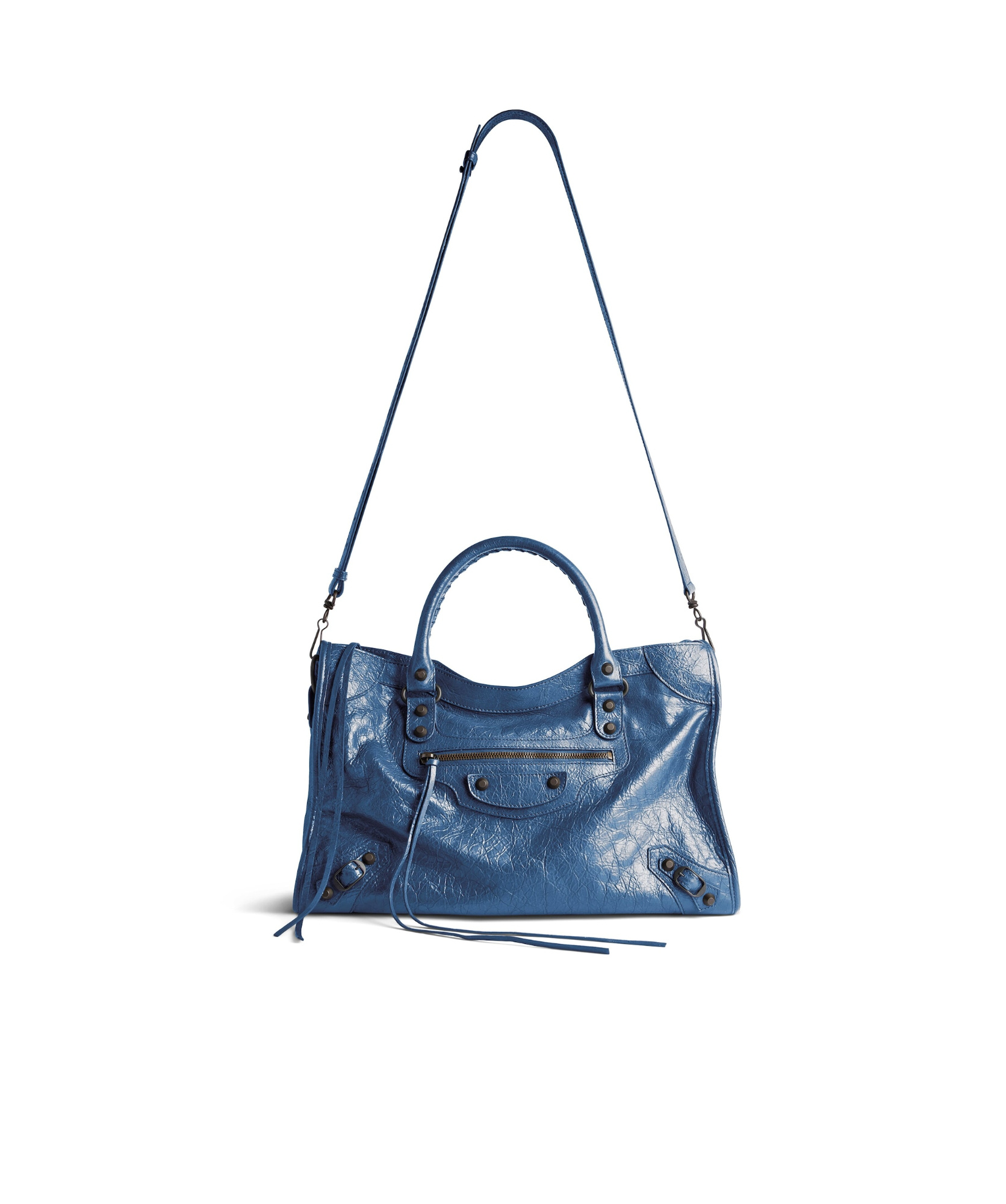 Balenciaga Le City Medium Crinkled Leather Top-handle Bag In Mineral Blue
