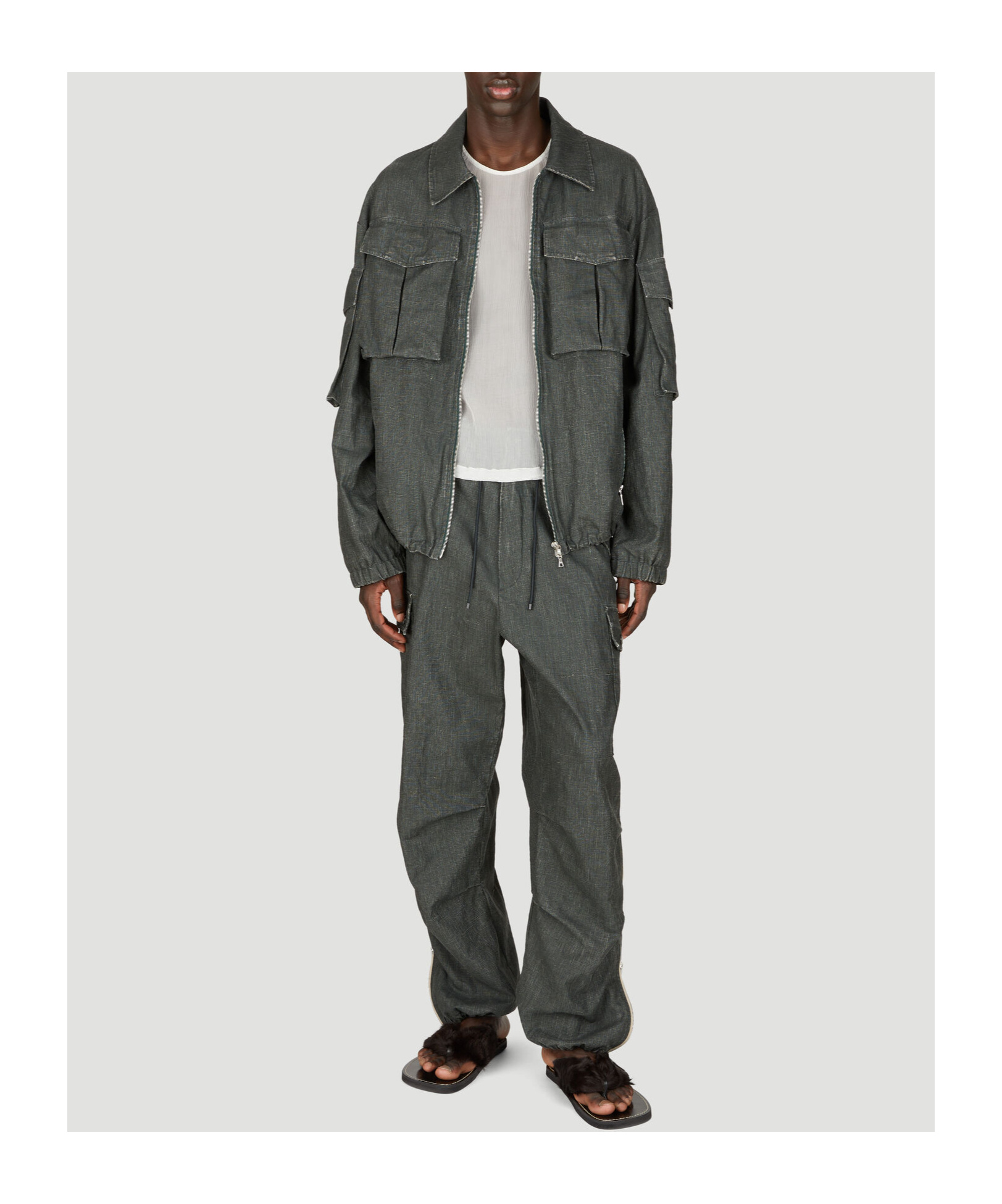 Dries Van Noten Linen Cargo Pants In Black