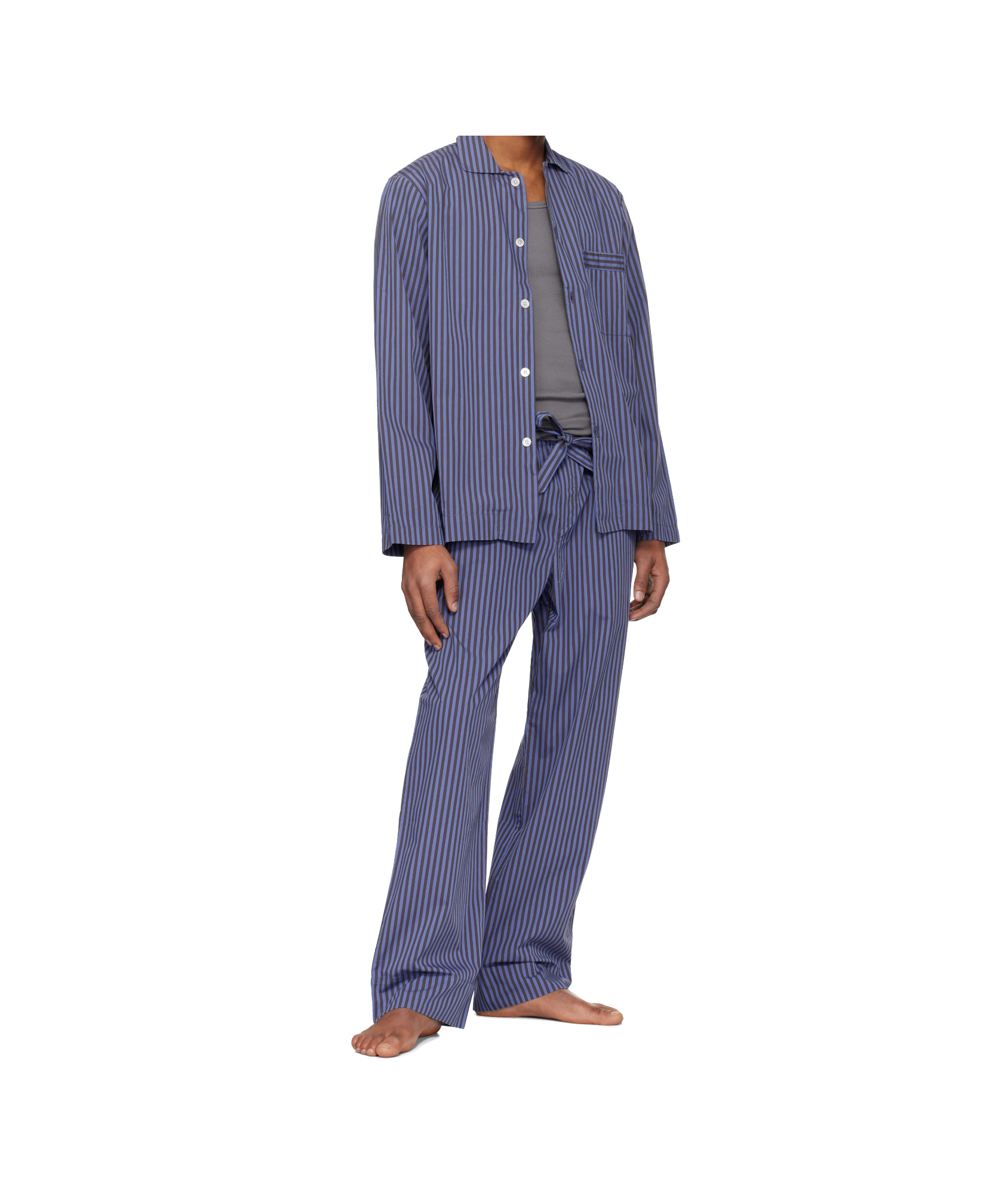 Tekla Verneuil Stripe-pattern Pyjama Trousers In Blue
