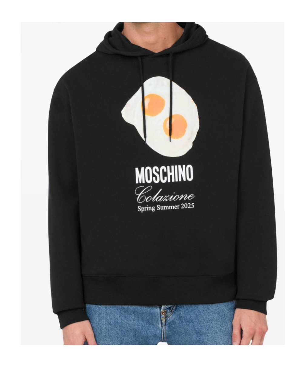 Moschino Graphic Print Breakfast Pocket Hoodie In Black