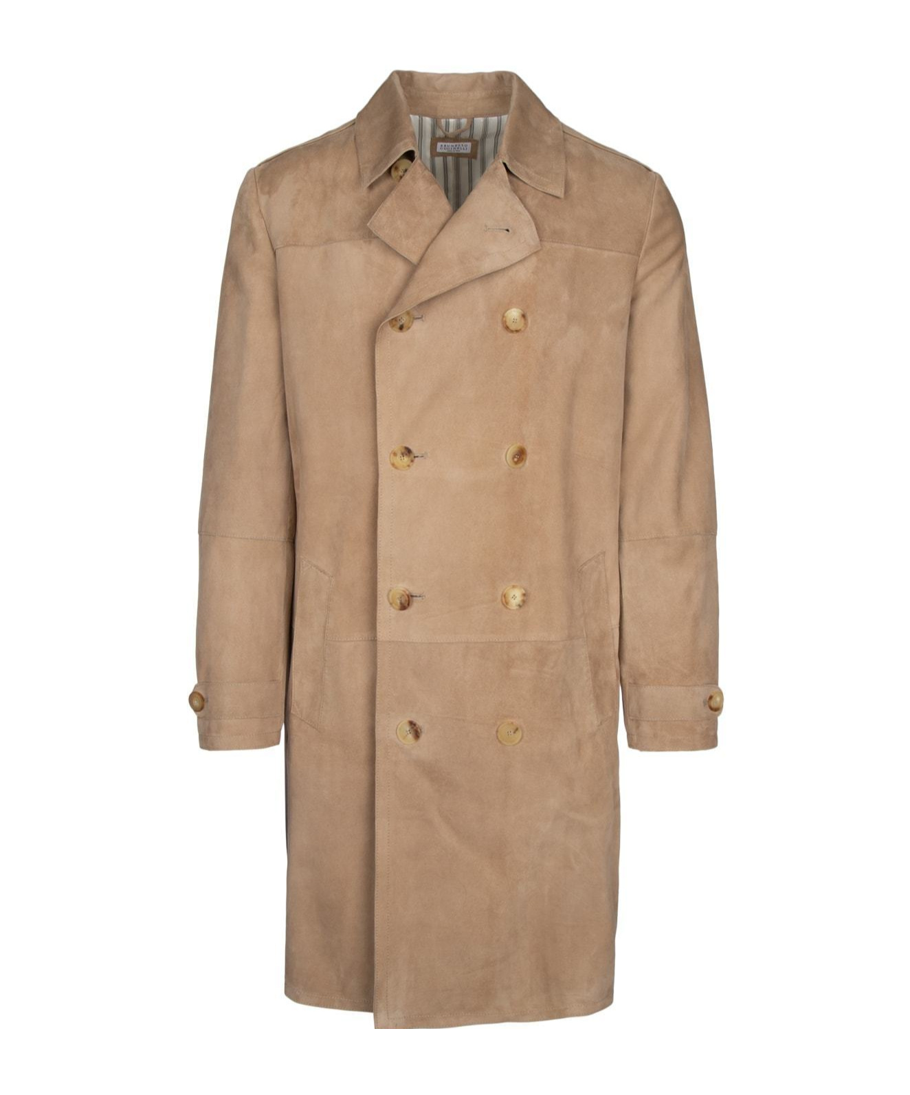 Brunello Cucinelli Double-breasted Lamb Leather Coat In Brown