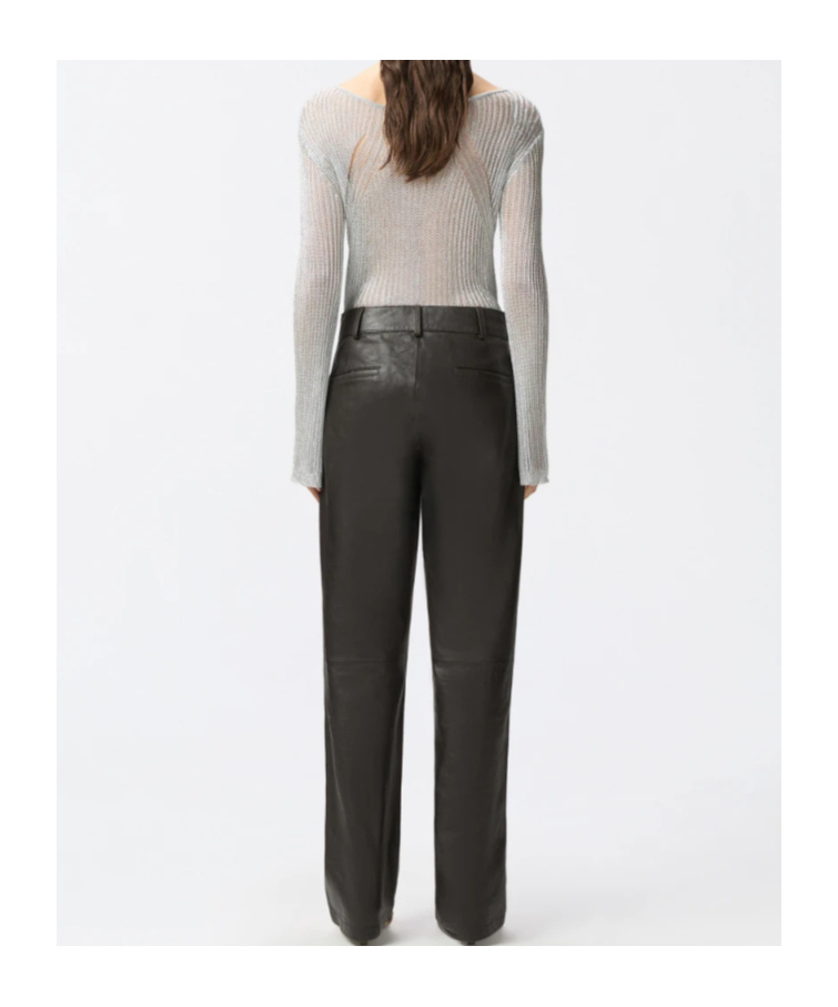 Pinko Leather Slim-fit Trousers In Black