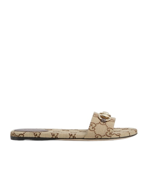 Gucci Women Gg Canvas Flat Sandals In Neutral