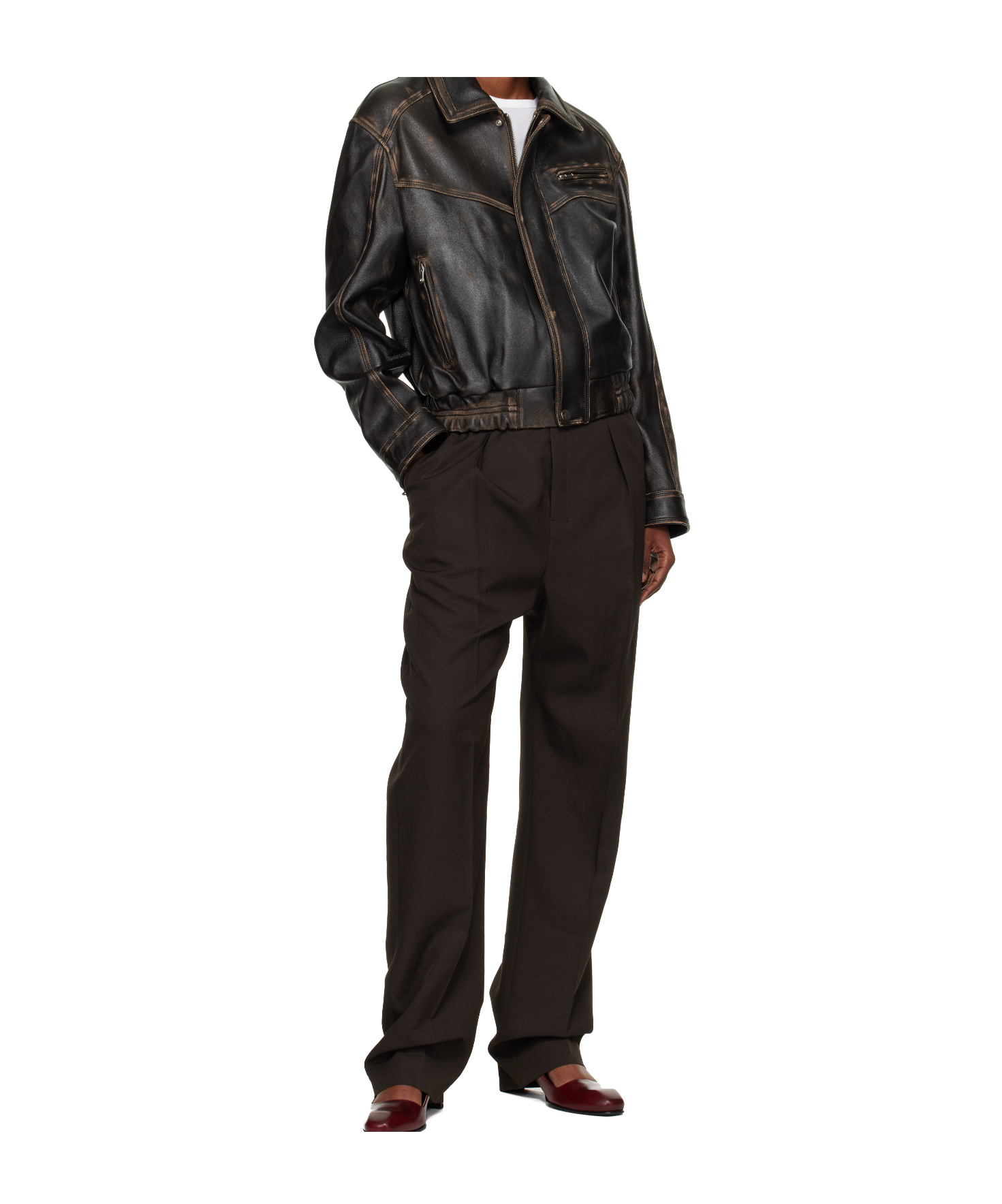 Nour Hammour Long-sleeved Leather Jacket In Brown