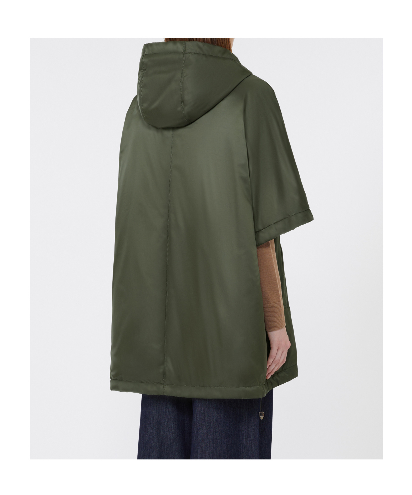 Max Mara Padded Cape With Hood In Water-repellent Canvas In Green