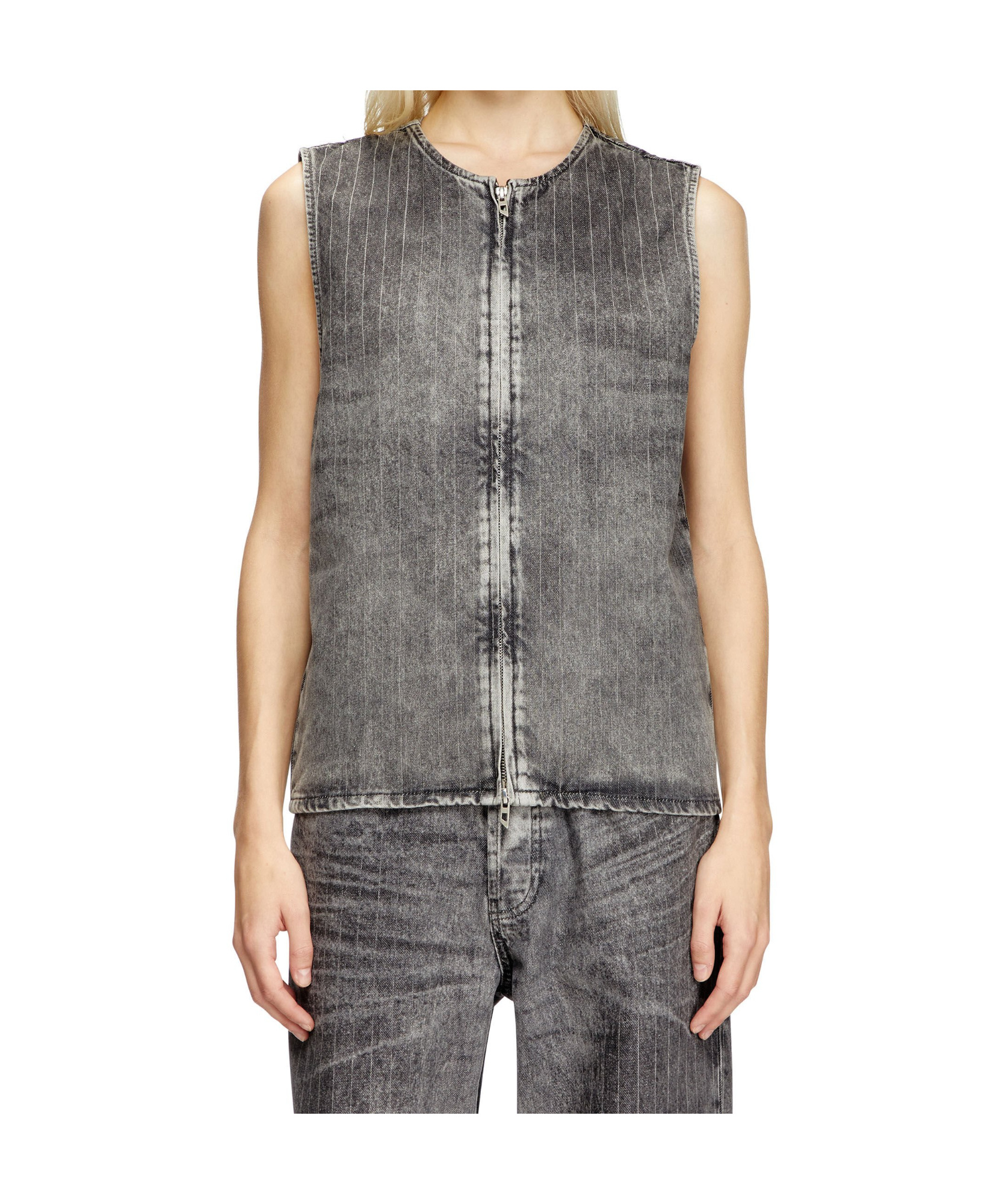 Shop Diesel Pinstripe Denim Vest In Gray