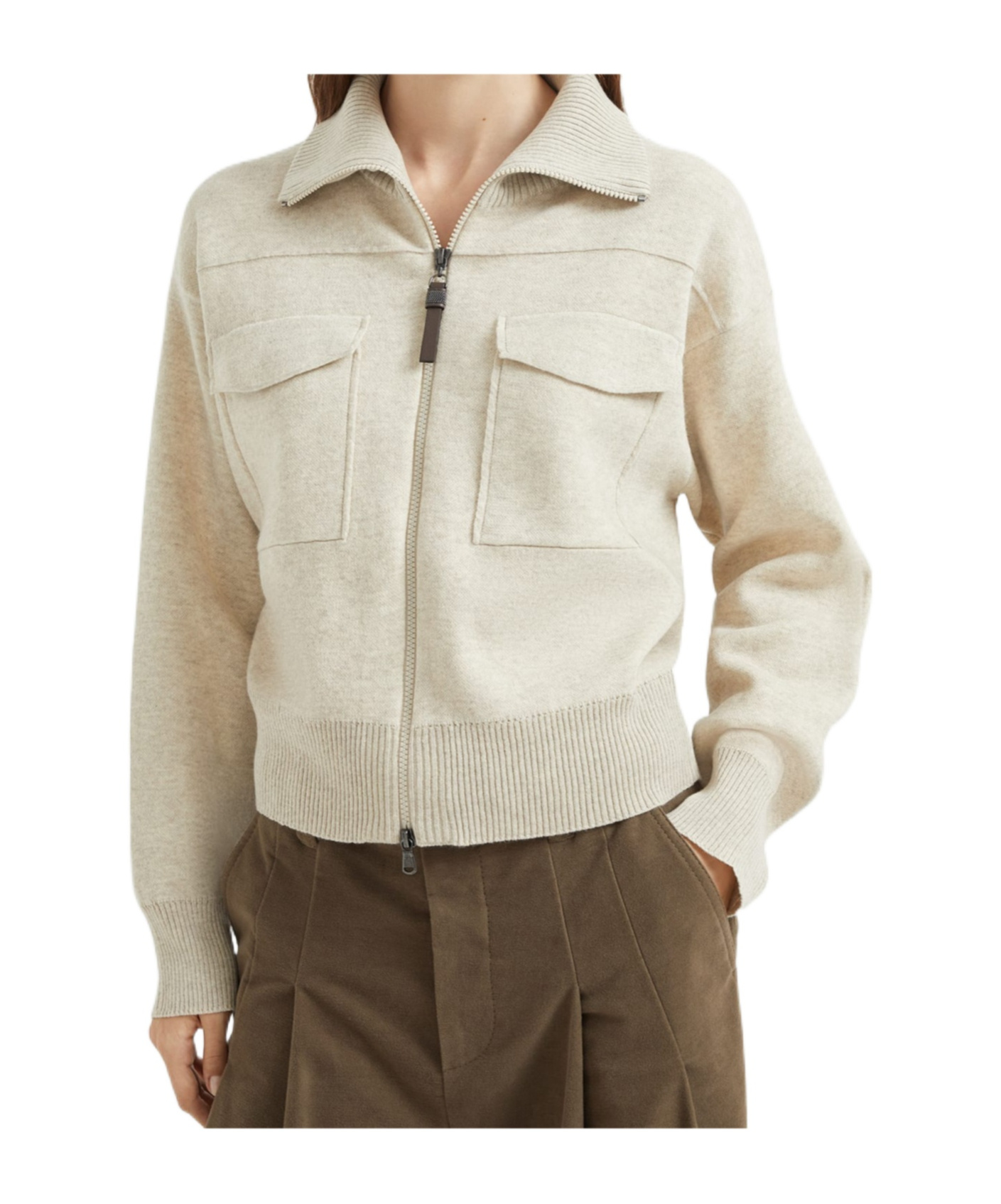 Brunello Cucinelli Double-knit Cardigan In Neutral
