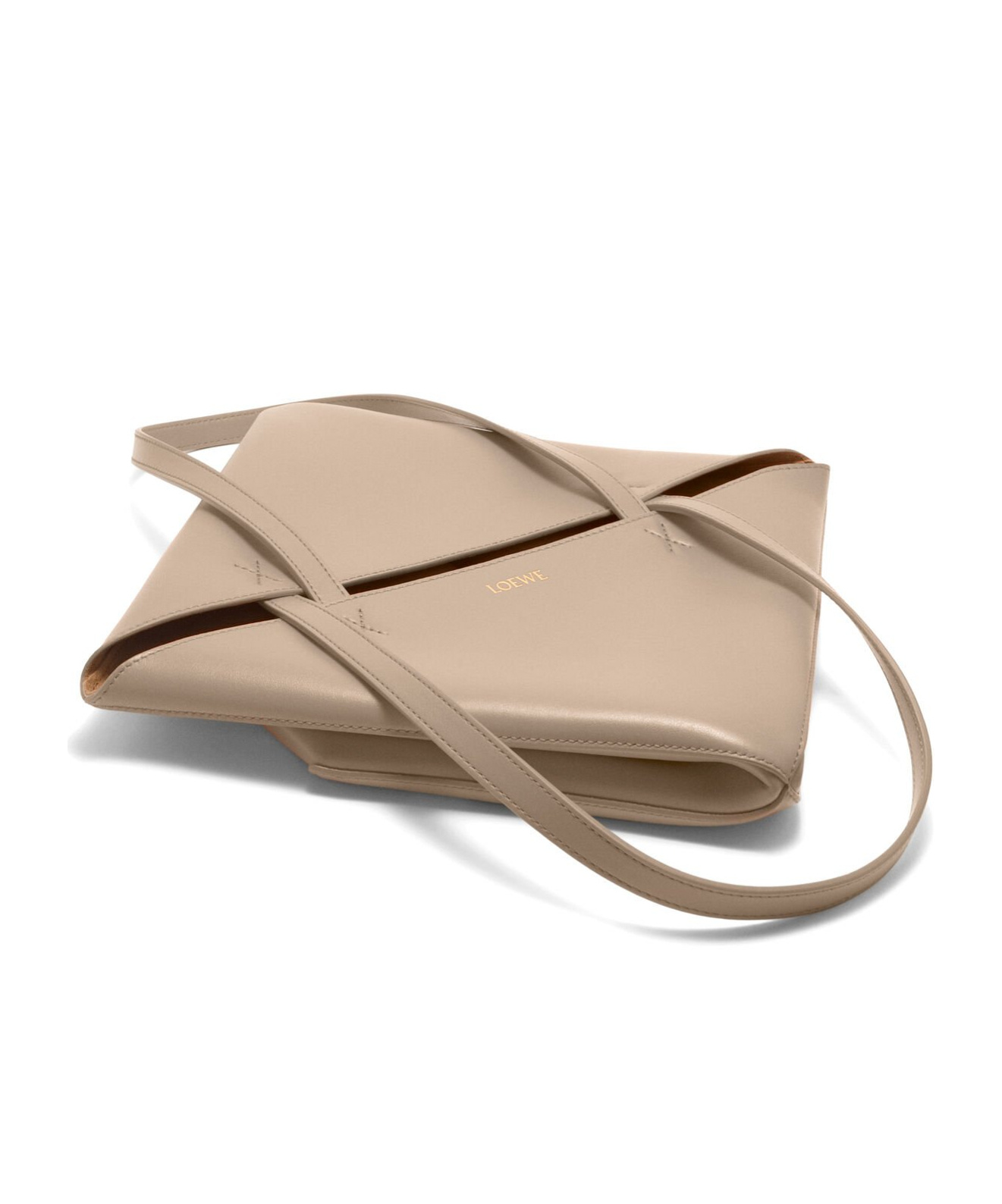 Loewe Puzzle Fold Tote Bag In Polished Calfskin In Nude
