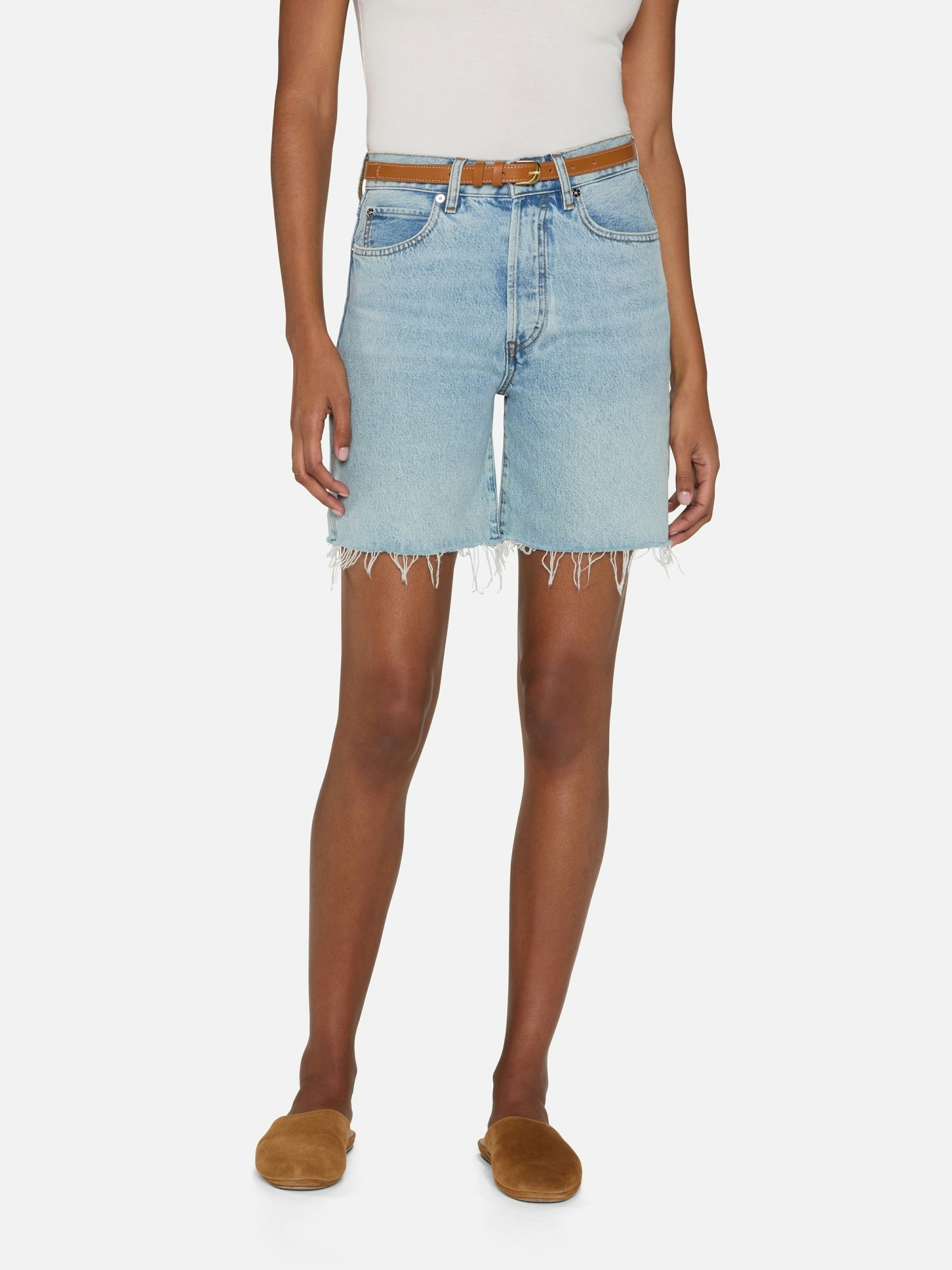 Frame High Waist Denim Shorts In Blue