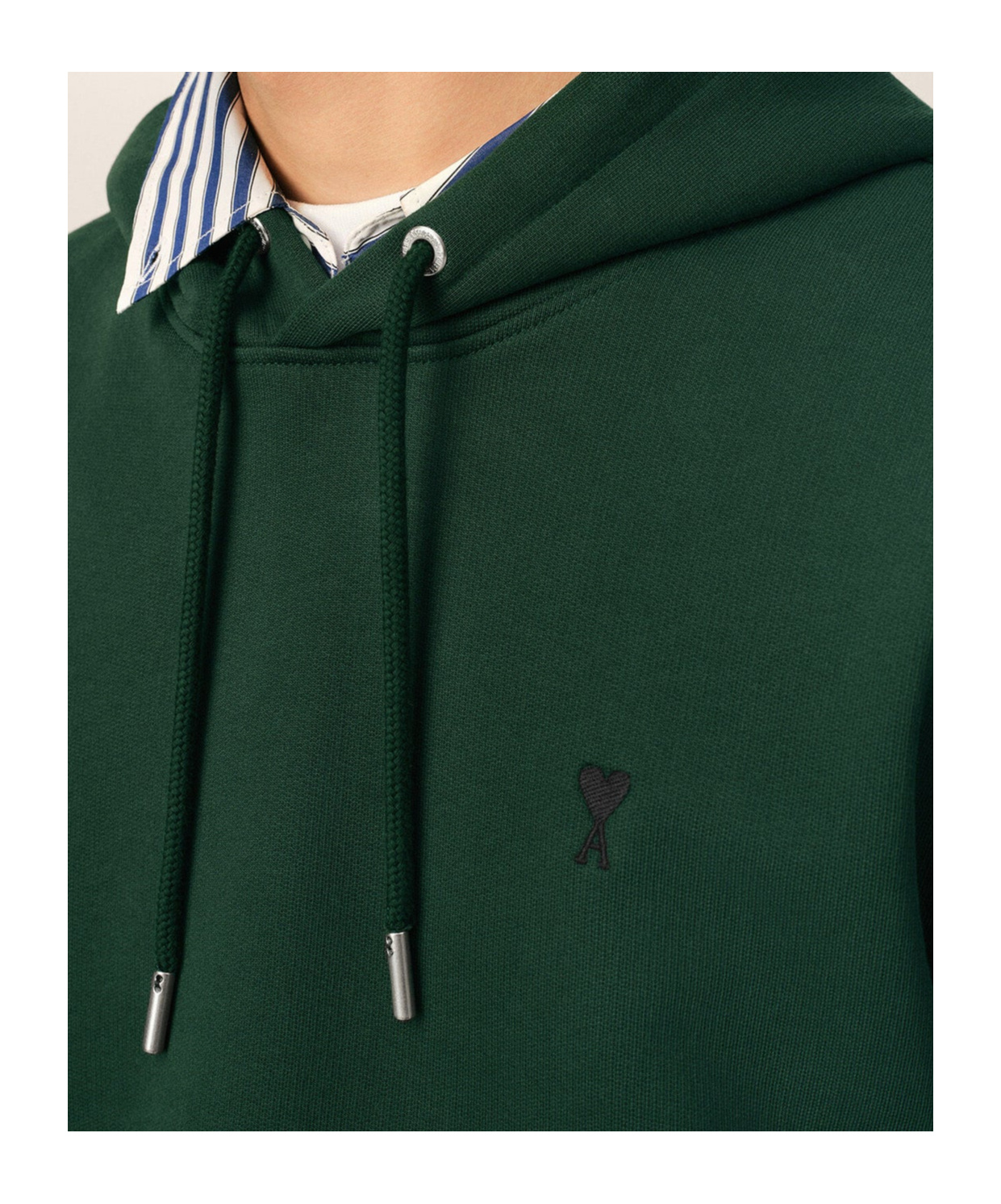 Ami Alexandre Mattiussi Deep Green Pullover Hoodie With Adjustable Drawstring In Green