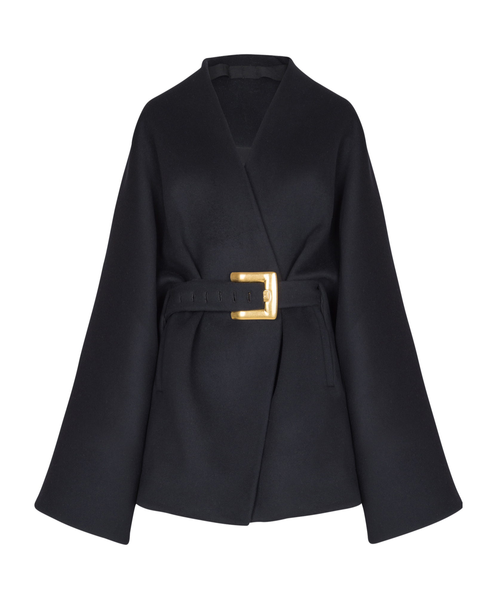 Balmain Short Wool Wrap Coat In Black