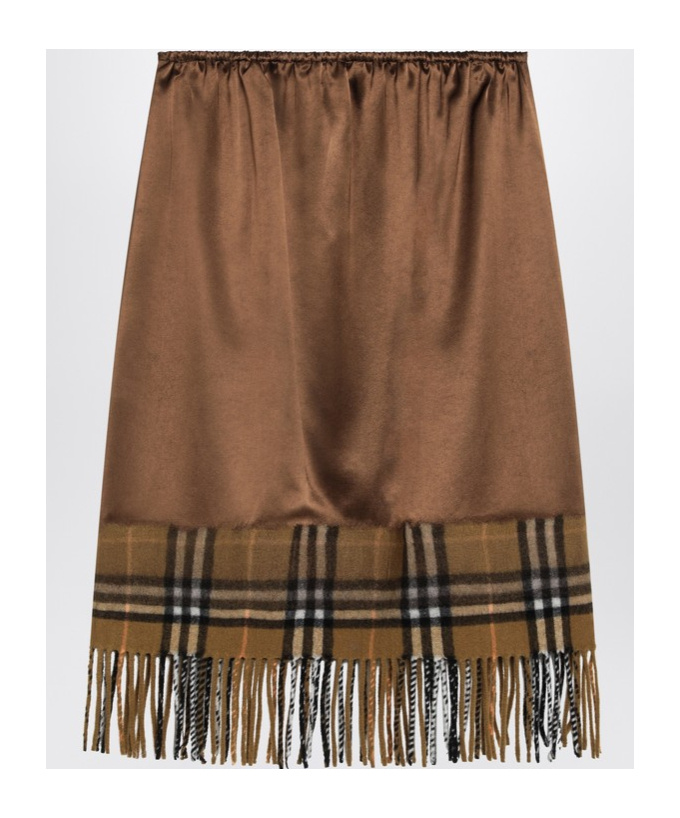 Burberry Checked Midi Fringed Skirt In Brown